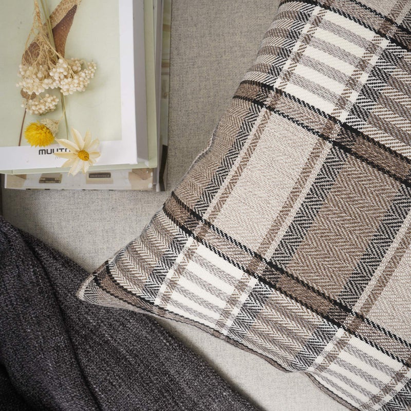 YOUR SMILE Set of 2 Retro Farmhouse Outdoor/Indoor Buffalo Tartan Chequer Stripe Plaid Cotton Linen Decorative Throw Pillow Case Cushion Cover Pillowcase for Sofa Chair,Brown, 12x20inch - Image 4